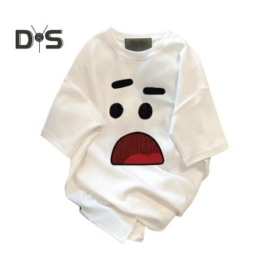 

Летняя футболка для пар с мультяшным выражением лица с принтом кактуса с короткими рукавами ледяной шелк Свободный круглый вырез Мягкая дышащая Поглощение пота Быстросохнущая унисекс XL чёрный