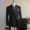 Men's High-End Pinstripe Wool Double-Breasted Three-Piece Suit: Anti-Wrinkle, Formal Groomwear