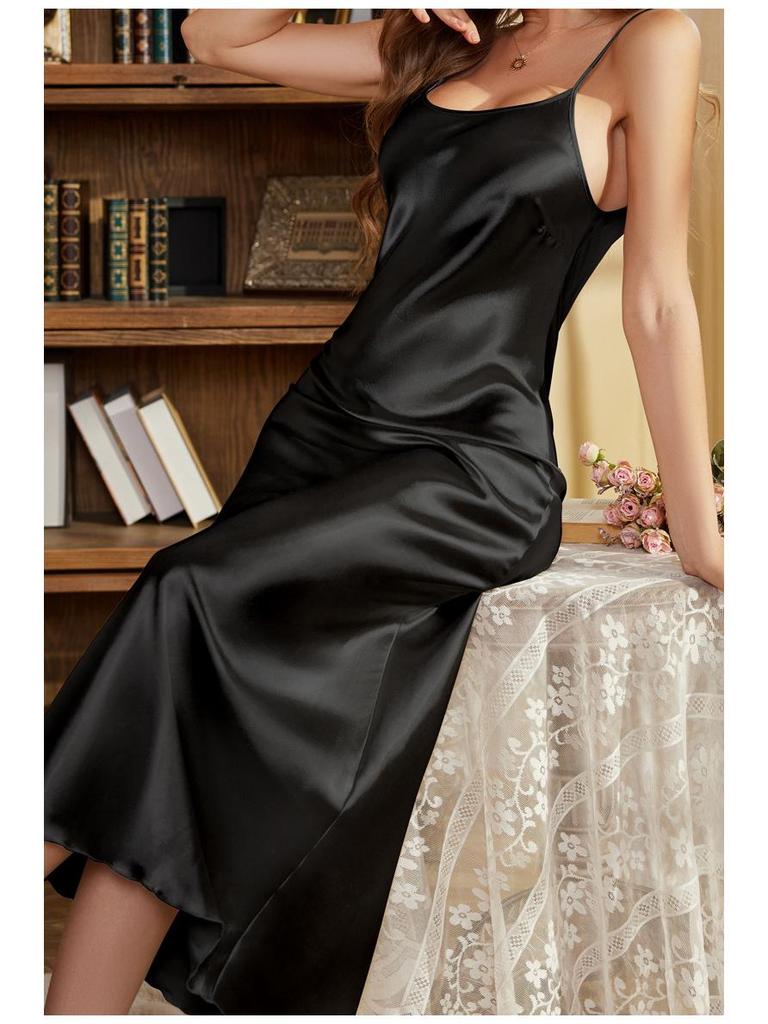 Yaoting Women's Ice Silk Pajamas - Long Sexy Camisole Nightgown for Summer and Autumn