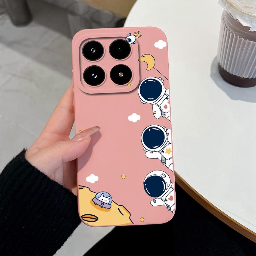 Cute Moon Astronaut Phone Case For Xiaomi 17 15 15T 14 14T Pro Poco C71 C75 M7 M8 F7 F8 Casing Soft Liquid Silicone Anti Slip Shell  For Xiaomi Covers