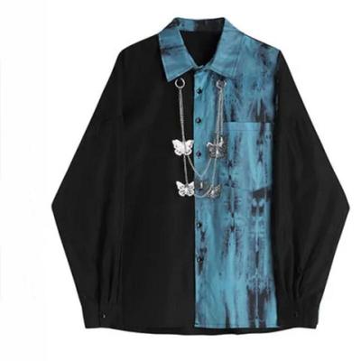Women's Spring Long Sleeve Handsome Chain Blouse Youth Personalized Loose Tie-Dye Tops
