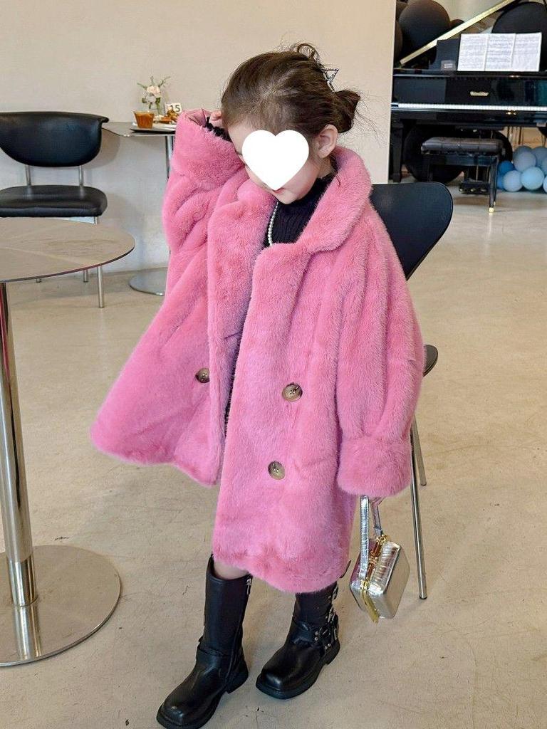 Girls' Faux Mink Fur Mid-Length Winter Coat