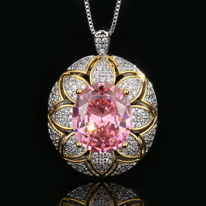 Schmuckset Schmuck Ring Halskette Diamant Gelb Rosa Diamant Blütenform Luxus High-End Weiblich