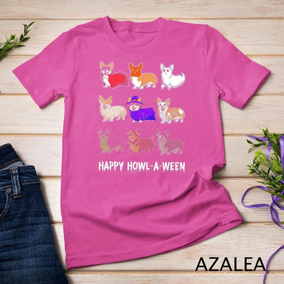 Funny Corgi Dog Halloween Happy Howl-o-ween Unisex T-shirt 2 XL