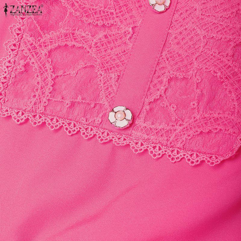 ZANZEA Women Lace Patchwork Casual Round Neck Short Sleeve Long Dress