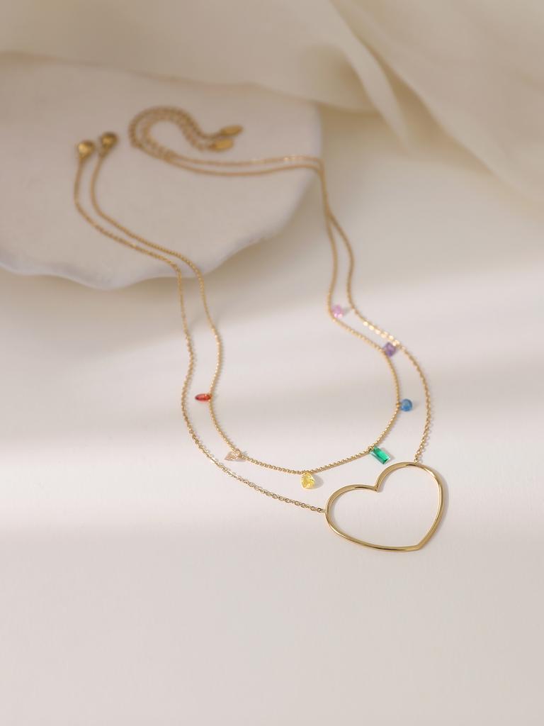 1 Pieces Hundred Personalised Fashion Stainless Steel Inlaid Colourful Zirconia Exaggerated Heart Necklace