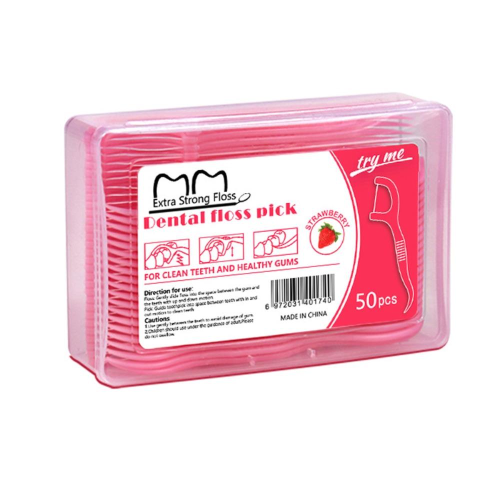 Portable Dental Floss Stick 50 Sticks/Box Teeth Cleaning Tool Fruit Flavored Floss  Oral Care