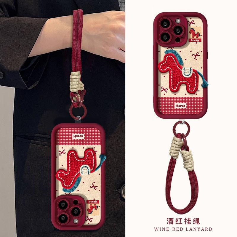 2026 new product is suitable for Huawei Nova15 Year of the Horse mobile phone case Mate80 embroidered pony pendant hand rope soft cover