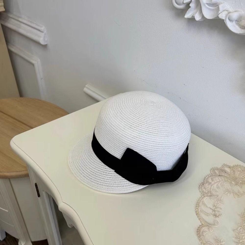 Summer Woven Straw Cap Elegant Equestrian Hat Retro Bow Straw Cap  Vacation
