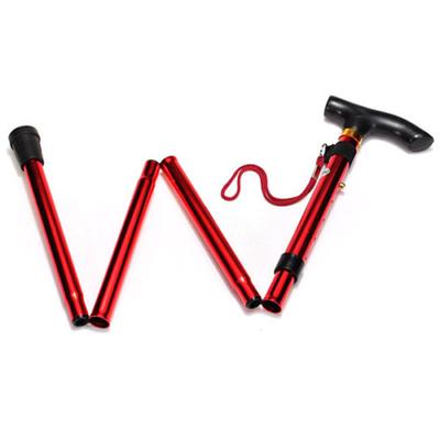 T-handle Portable Easy Folding Walking Stick Adjustable Size Aluminum Alloy Trekking Stick Mountaineering Telescopic Cane Non Slip