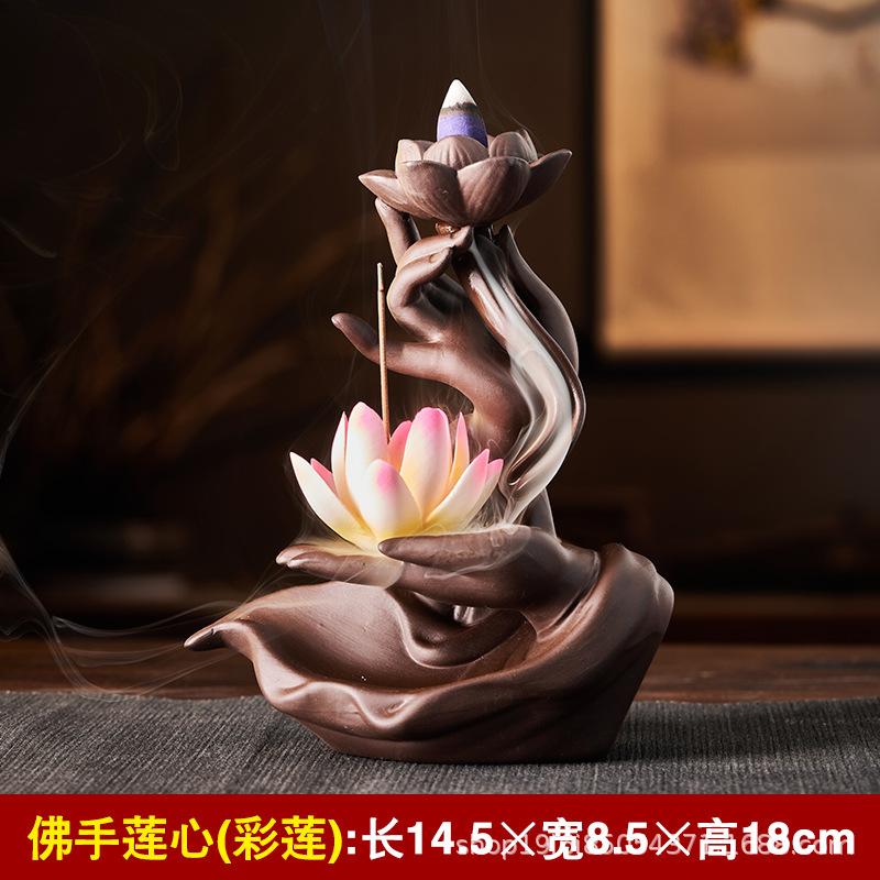 Chinese Feng Shui Ceramic Inverted Flow Incense Burner, Zen Buddha's Hand Creative Household Agarwood Incense Burner, Incense St