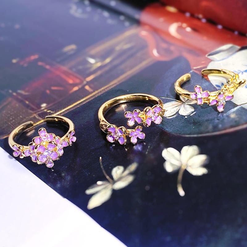 Enamel Dripping Oil Flower Combination Set Open Ring Medieval Light Luxury High-End Sense Niche Design Ring