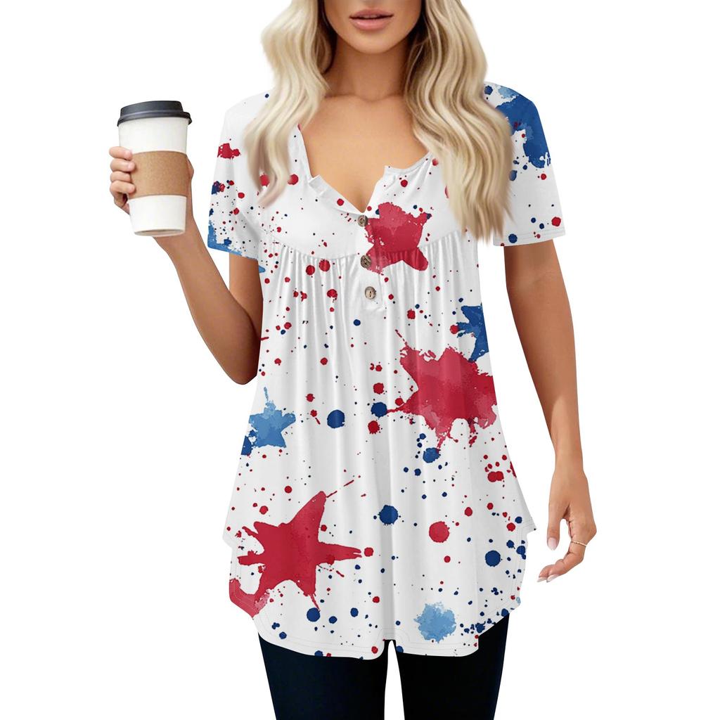 Women's Casual T-Shirt Printed Round Neck Pullover Short Sleeve Top