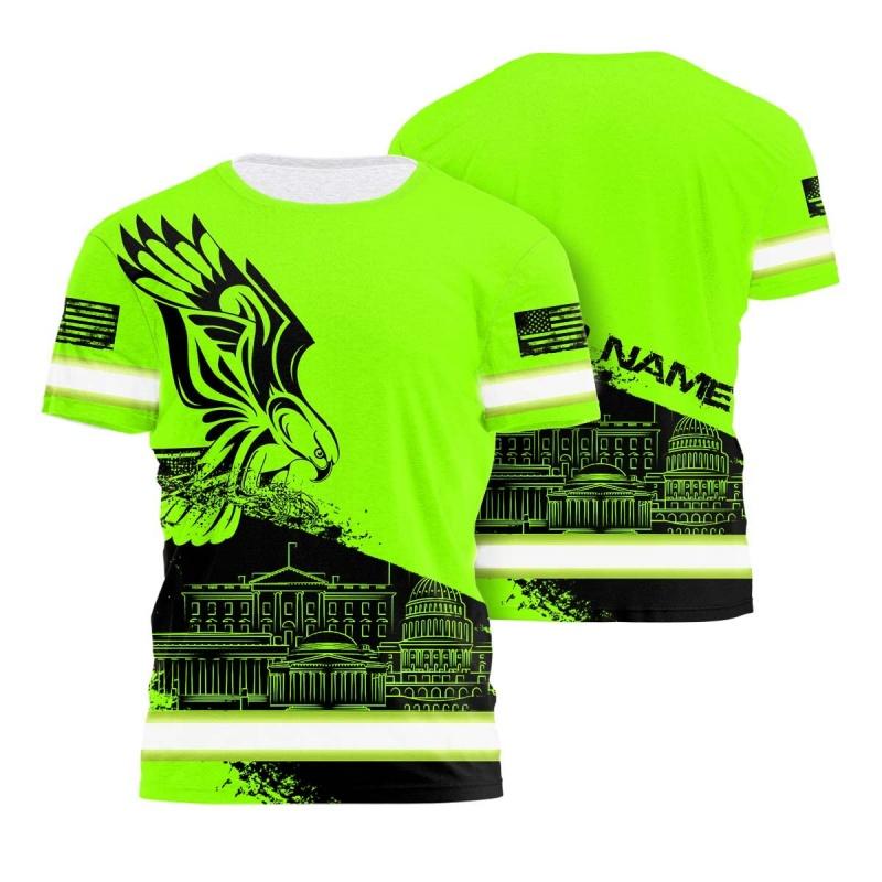 Customized Name Reflective T Shirt For Men Summer Loose Safety Workwear Round Neck Short Sleeve Tees American Flag Printed Tops