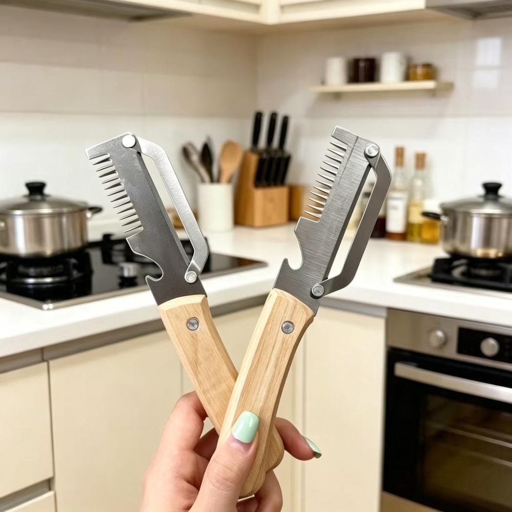 Kitchen Culinary Gadget 2-in-1 Stainless Steel Peeler Ergonomic Wood Handle for Fruit Potato Vegetable Trimming