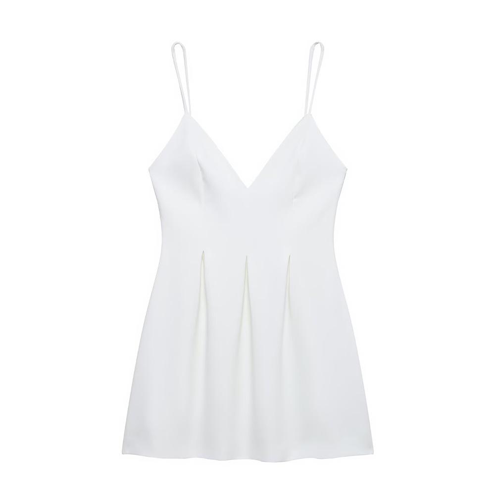 

2025 Spring Women s Fashion V-Neck Spaghetti Strap Dress - Slim, Sexy, and Versatile with a Flared Hem Extra Small