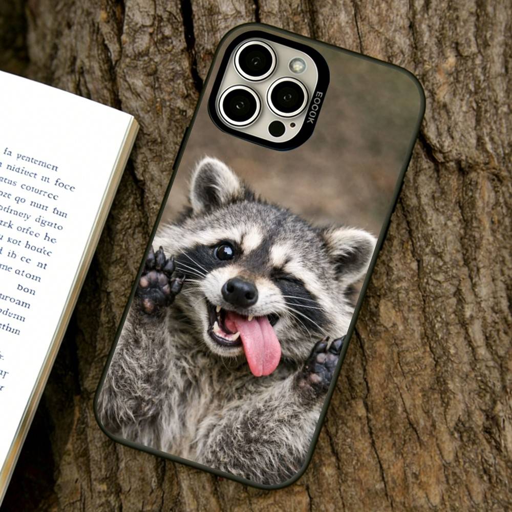 

Cute Raccoon Phone Case For iPhone 17,16,15,14,13,12,11 Plus,Pro Max,XS,Colored Silver Plated Inside Cover iPhone16Pro