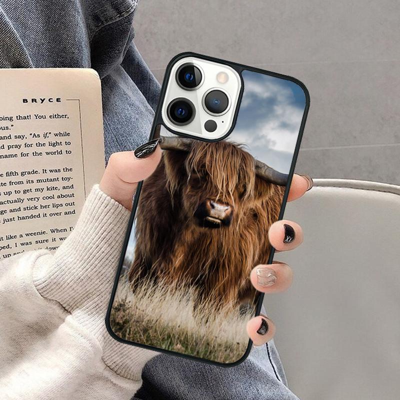 Cute Highland Cow Phone Case for iPhone 17 Air 16 16e 15 Plus for Apple 13 11 12 14 Pro Max Cover coque Shell