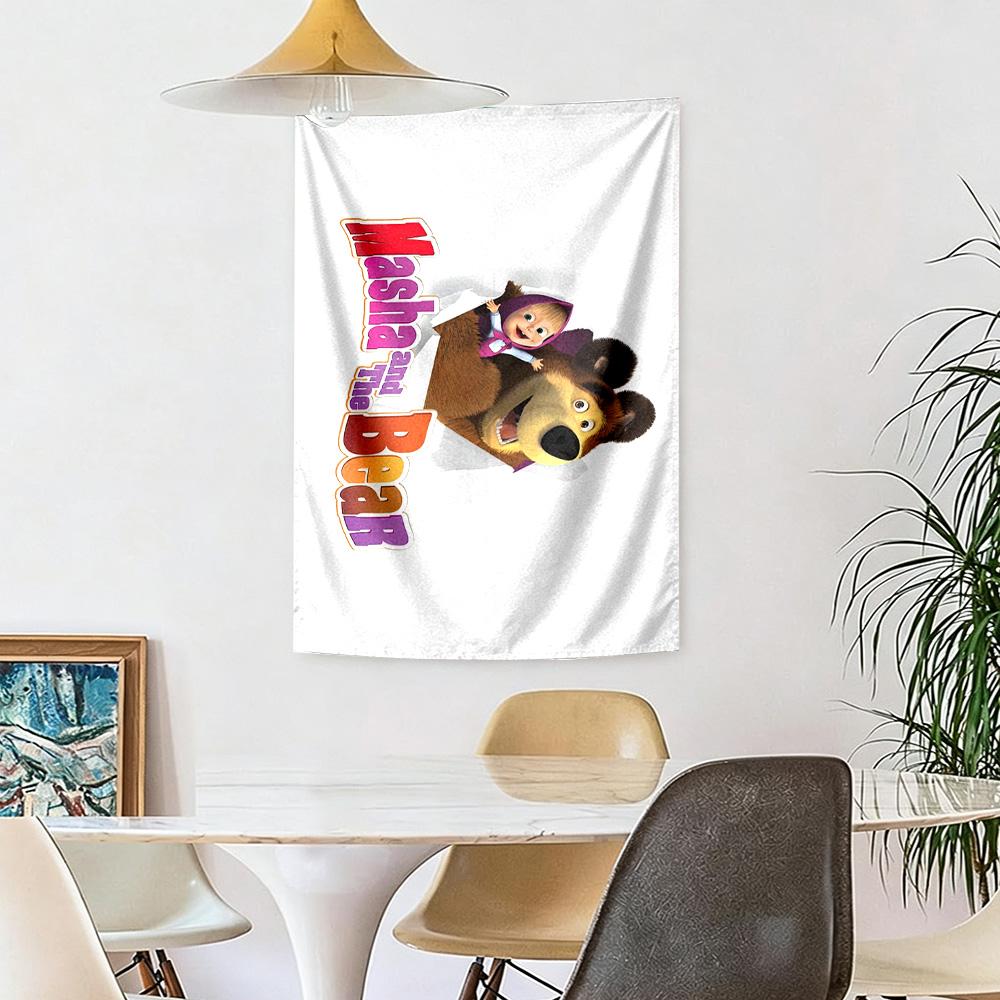 Masha Bear Wall Decor Tapestry Art For Pet Memorial Birthdaywedding Party Backdrop Family Gift