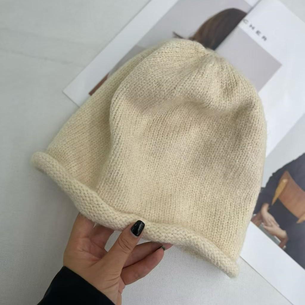 Lazy wind solid color wool hat women's autumn and winter versatile warm knitted hat ins tide pile hat bag head hat cold hat