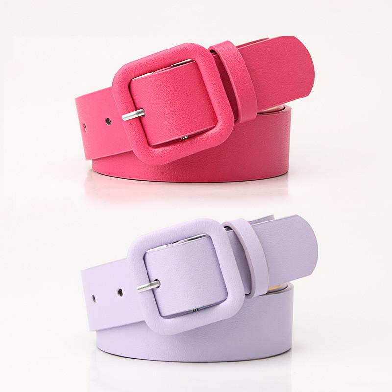 Elegant Ladies Faux Leather Belt With Geometric Buckle For Chic Sophisticated Look