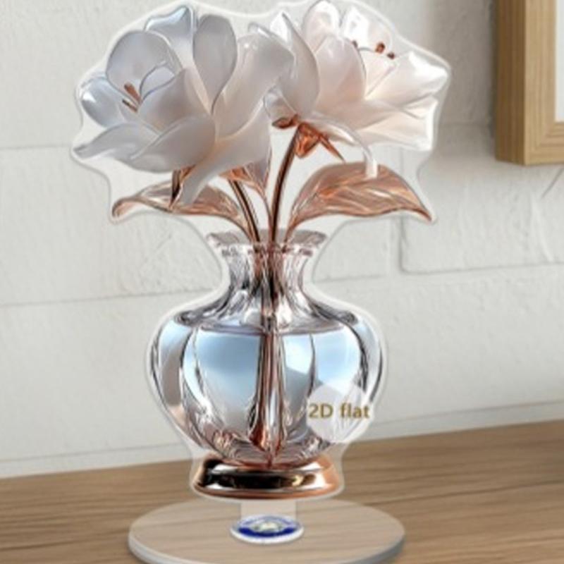 Delicate Flower Pattern Optional Acrylic Display Stand Rotates Desk Ornament 2D Flat Acrylic for Home Decorations