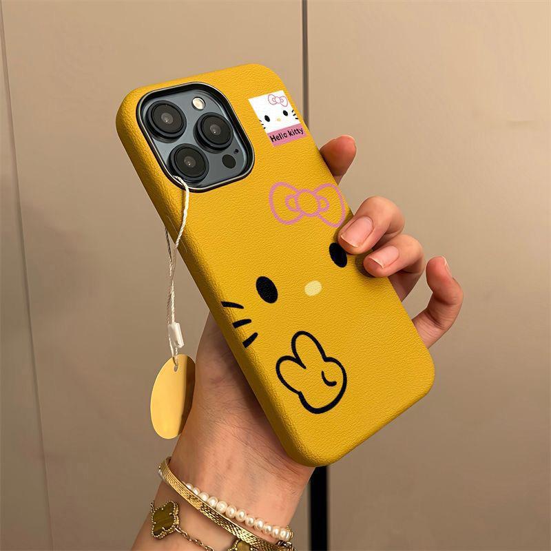 

Bieya Expression Cute Cat Leather Case for Apple iPhone 13/14/15/16 Pro Max iPhone 16 E