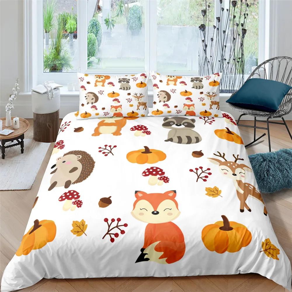 Nordic Bed Set Duvet Cover King Queen No Bed Sheet Cartoon Animal Bedding Set Kid Quilt Cover 2/3pcs Polyester Comforter Cover