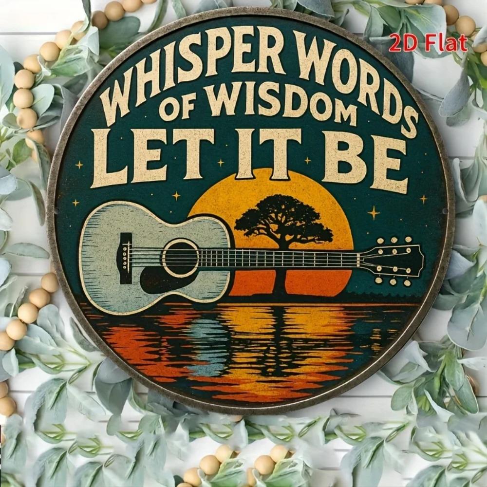 2D Flat Aluminum Sign Guitar Wall Art, Inspirational Metal Decor for Home, Indoor Outdoor High Quality
