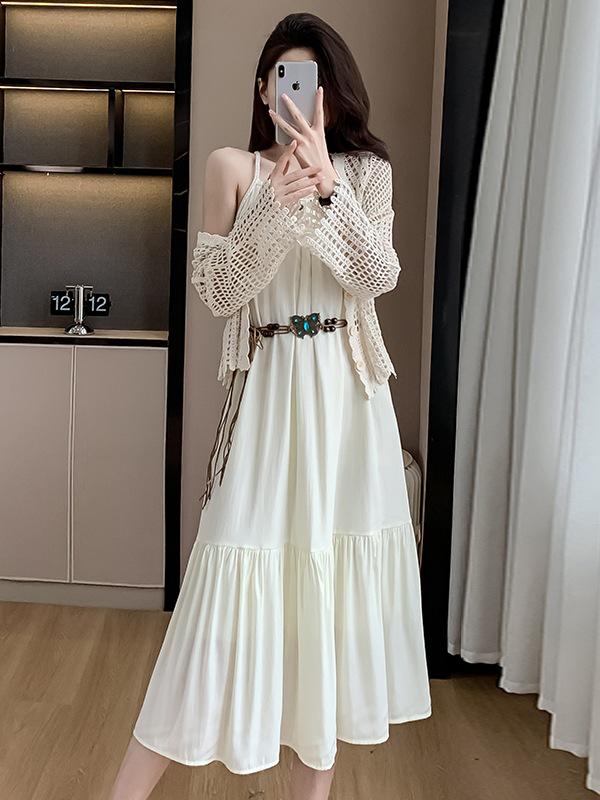 Lace-Up Backless Salt-Based Design Long Dress - Sweet Two-Piece Set for Women