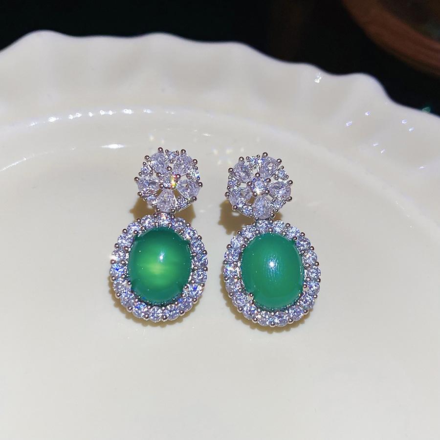 French Court Style Silver Needle Zircon Rectangular Earrings Exquisite Light Luxury High-end Stud Earrings Exaggerated Earrings Women