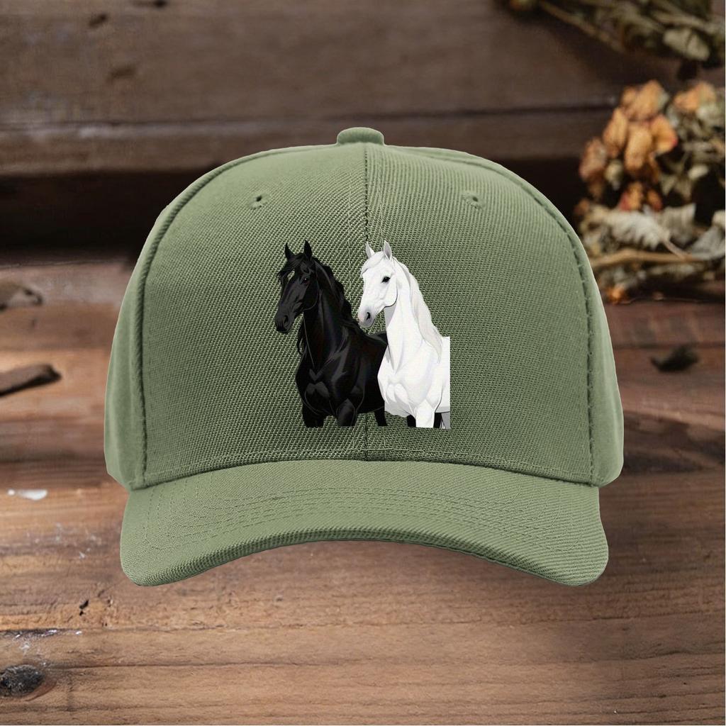 Black White Steed Printed Adjustable Baseball Cap for Unisex Women