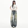 Spring Summer Dandy High Waist Drape Ripped Lazy Relaxed Wide Leg Denim Pants For Women Casual Pants Oversize Denim Trousers