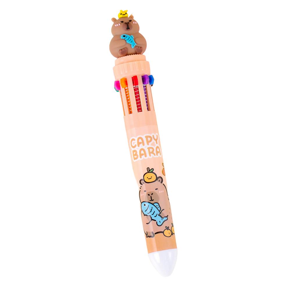 Cute Capybara Multicolor Ballpoint Pens 10 In 1 Retractable 0.7 Mm Capybara School Supplies Fun Pens for Kids Birthday Teen Gift