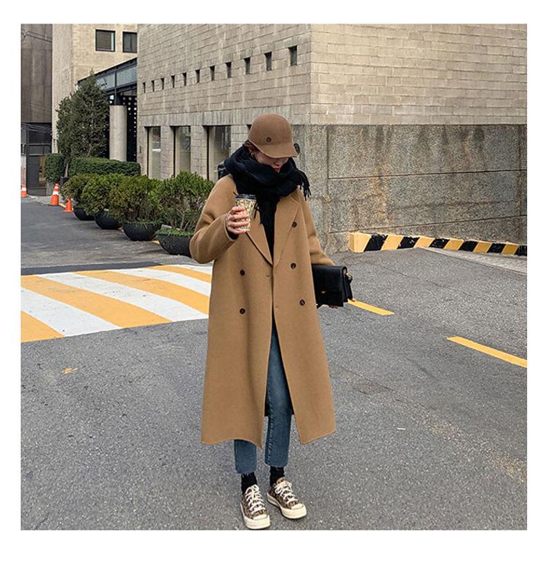 Women's Mid-Length Double-Breasted Wool Camel Coat - Autumn/Winter Korean Style Trend