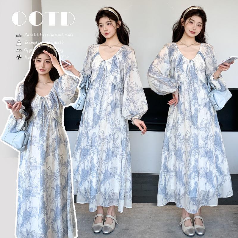 2026 Early Spring French Plus Size Loose Maternity Dress with Print XL