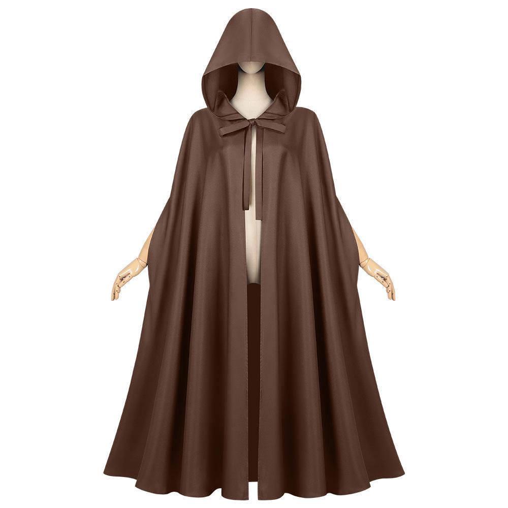2025 Dark Medieval Hooded Cloak: Retro Stand Collar Halloween Cape, Solid Color