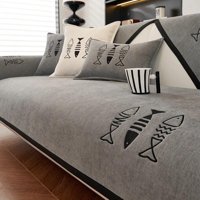 

Универсальный чехол для дивана из синели, подушка для дивана с вышивкой, однотонный новый чехол для дивана, нескользящий подлокотник, полотенце, наволочка, четыре сезона 70x70cm 1pcs