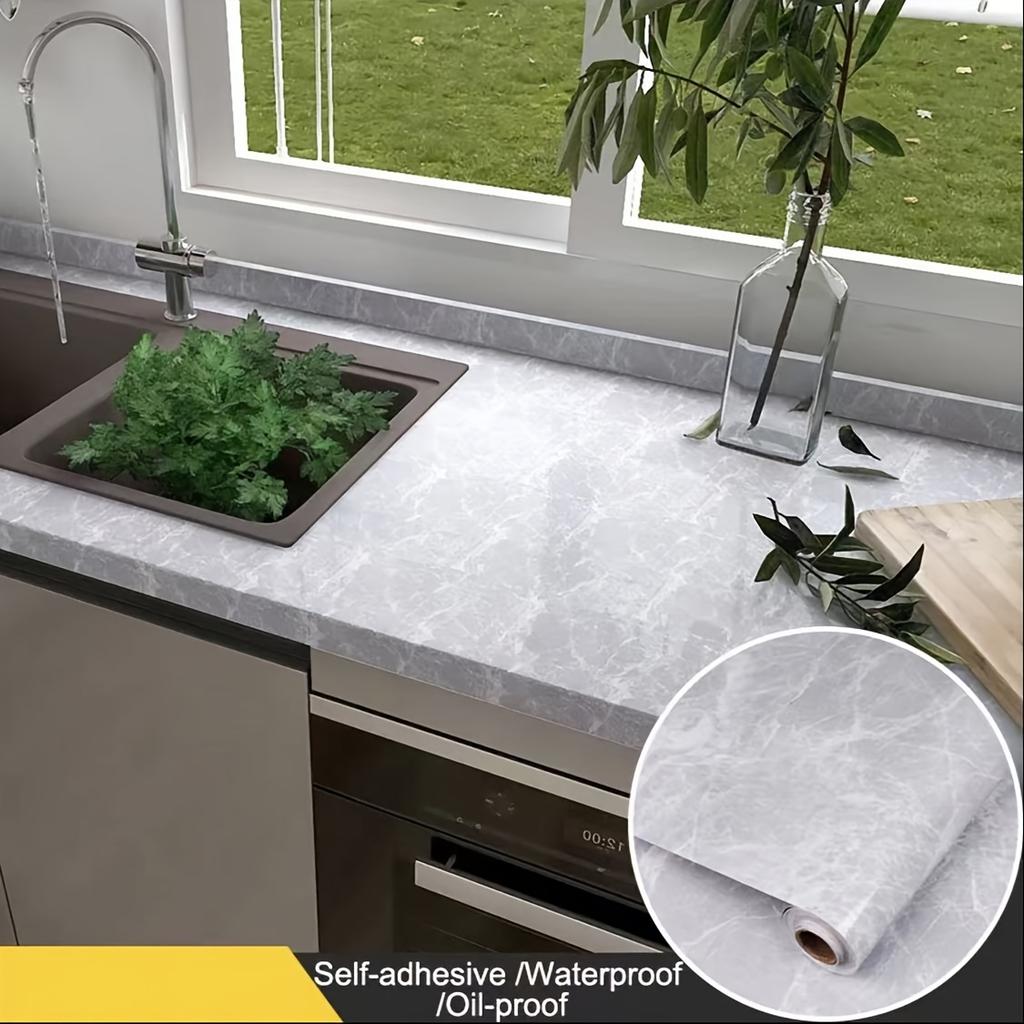 1 Roll 15.75*393.7in Kitchen Oil-Resistant Sticker - High-Temp Resistant Aluminum Foil Base Marble Wallpaper - Stove Top Waterproof Self-Adhesive