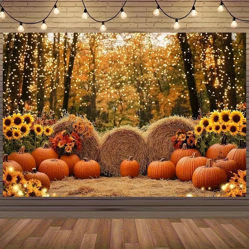 1pc Autumn Harvest Party Background Flag, Decorated with Vivid Sunflowers, Pumpkins, and Haystacks As Decorative Element
