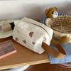 1pc Kawaii Makeup Bag Cosmetic Case Cute Bears Storage Organizer With Handle Aesthetic Zipper Toiletry Bag Beige