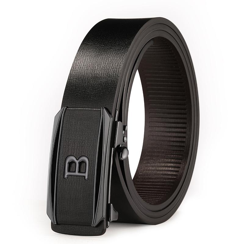 Business and Casual Simple and Versatile Cowhide Belt for Men's New Style Toothless Automatic Buckle Belt for Middle Aged and Young Men's Belt