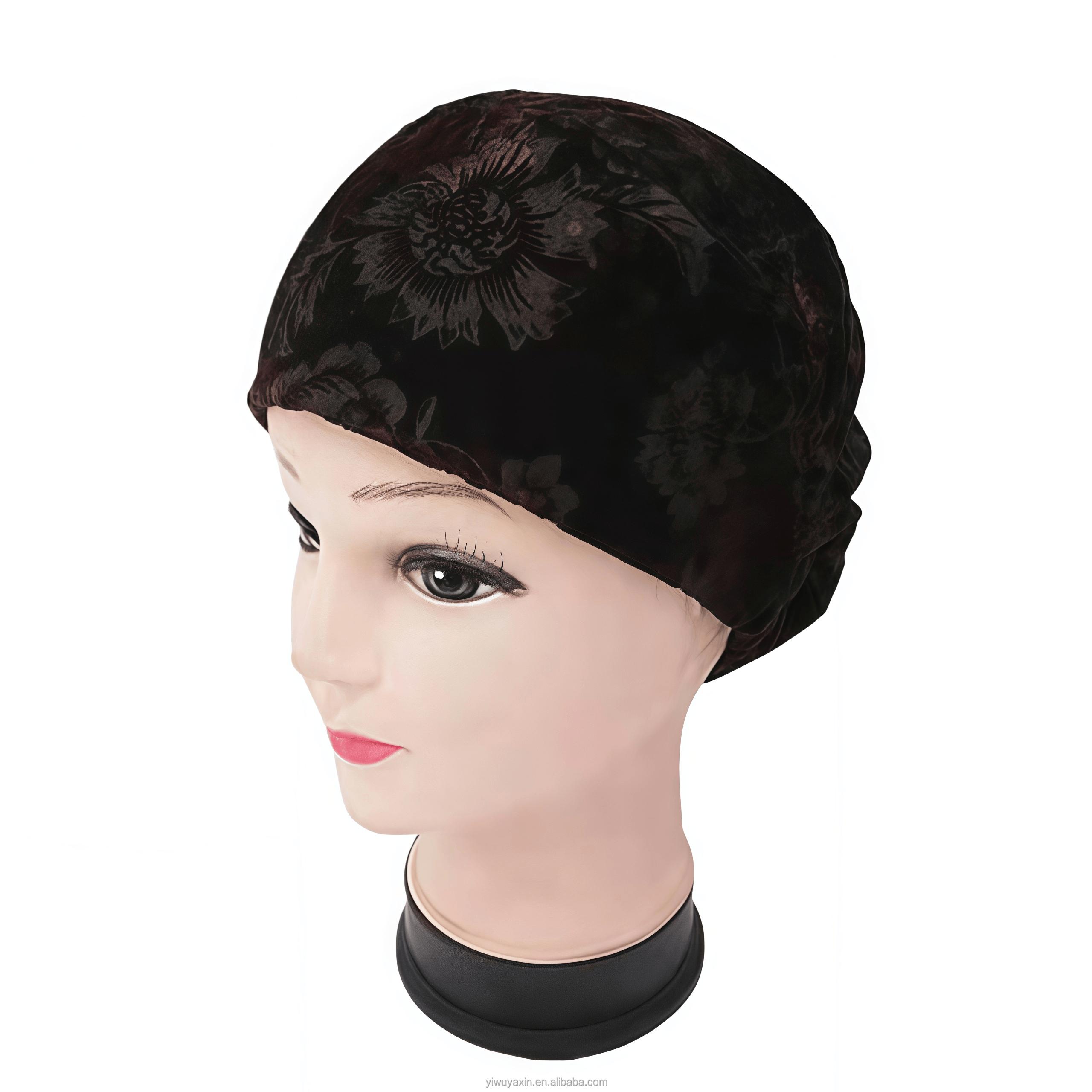 Velvet Cover Head Three Buttons Tie Middle Eastern Ladies Hijab Muslim Hat Inner Cap Malay Scarf Eco-Friendly Breathable Free size синий