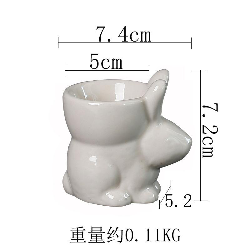 Hand-Painted Rabbit Egg Holder Ceramic Egg Cup Creative Three-Dimensional Cartoon Ornament Ring Beauty Sundries Storage Box