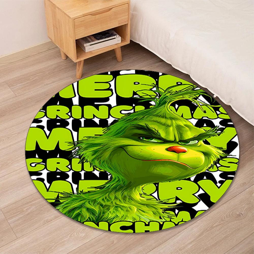 Grinch Printed Round Rug Carpet Chair Rug Area Rug Entryway Doormats,for Office Chair Living Room Bedroom Kitchen Room.