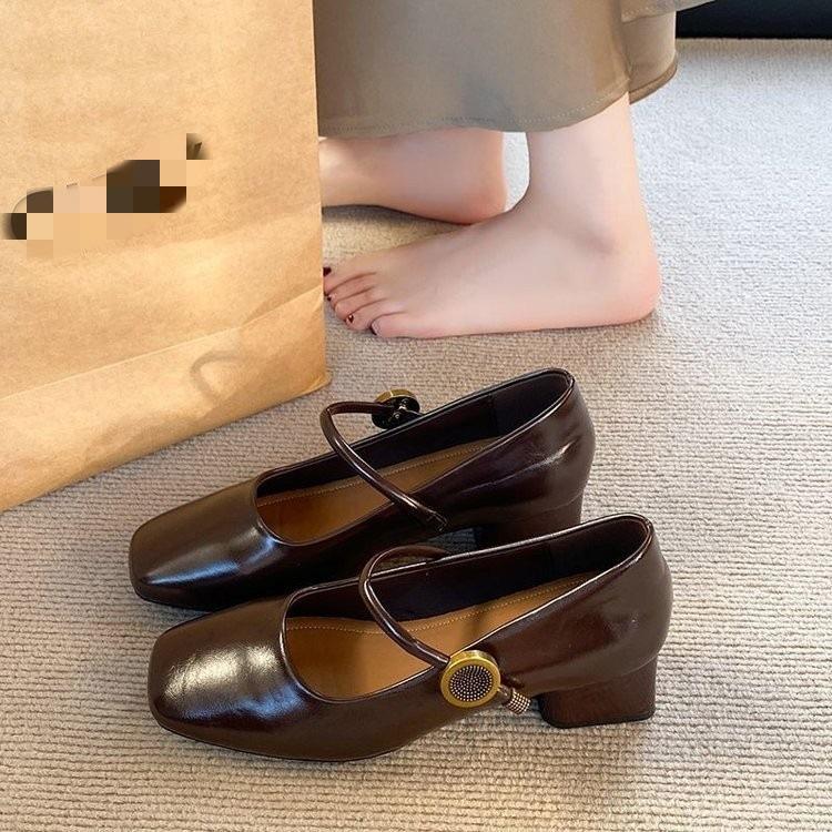 Niche belt buckle square head Mary Jane shoes spring new French retro single shoes high heels