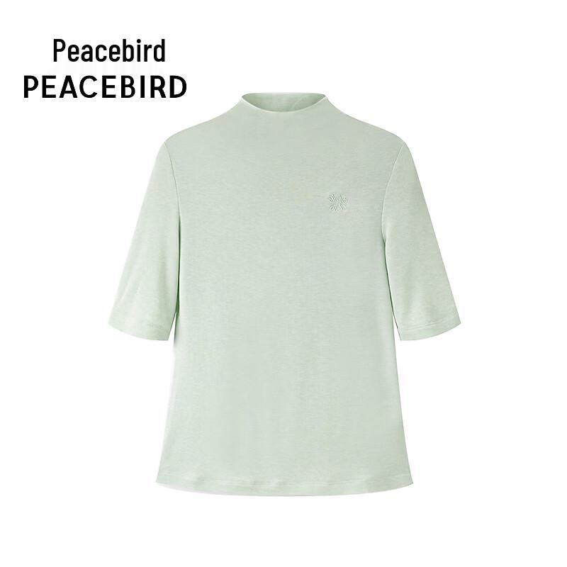 Peacebird Women s Slim Fit Mock Neck Half-Sleeve Knit Top M