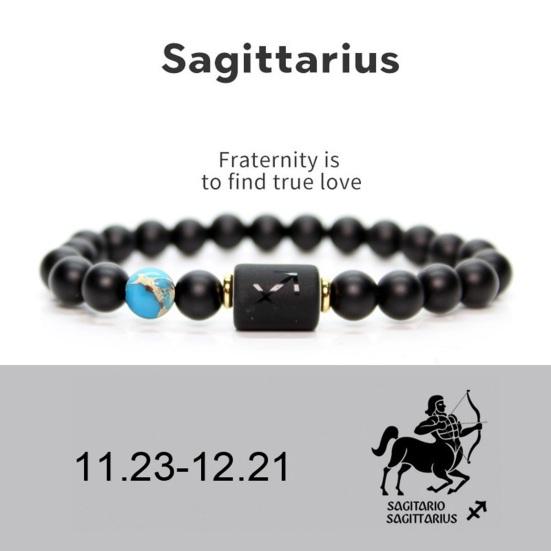 Unisex Constellation Bracelet Natural Agate Beads Elastic Strap Zodiac Star Sign Distance Friendship Prayer Blessing Bracelet Good Luck Wrist Jewelery