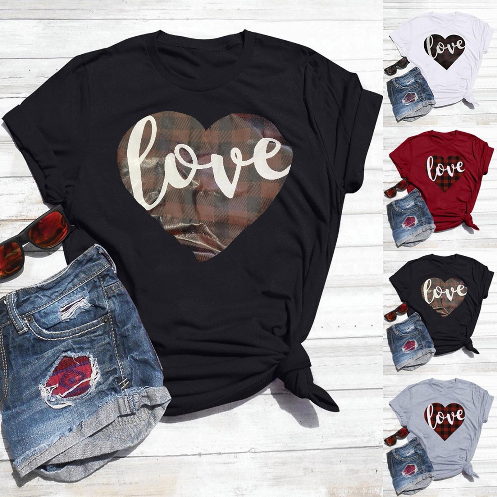 

Женская летняя модная повседневная блузка с короткими рукавами и принтом ко Дню святого Валентина