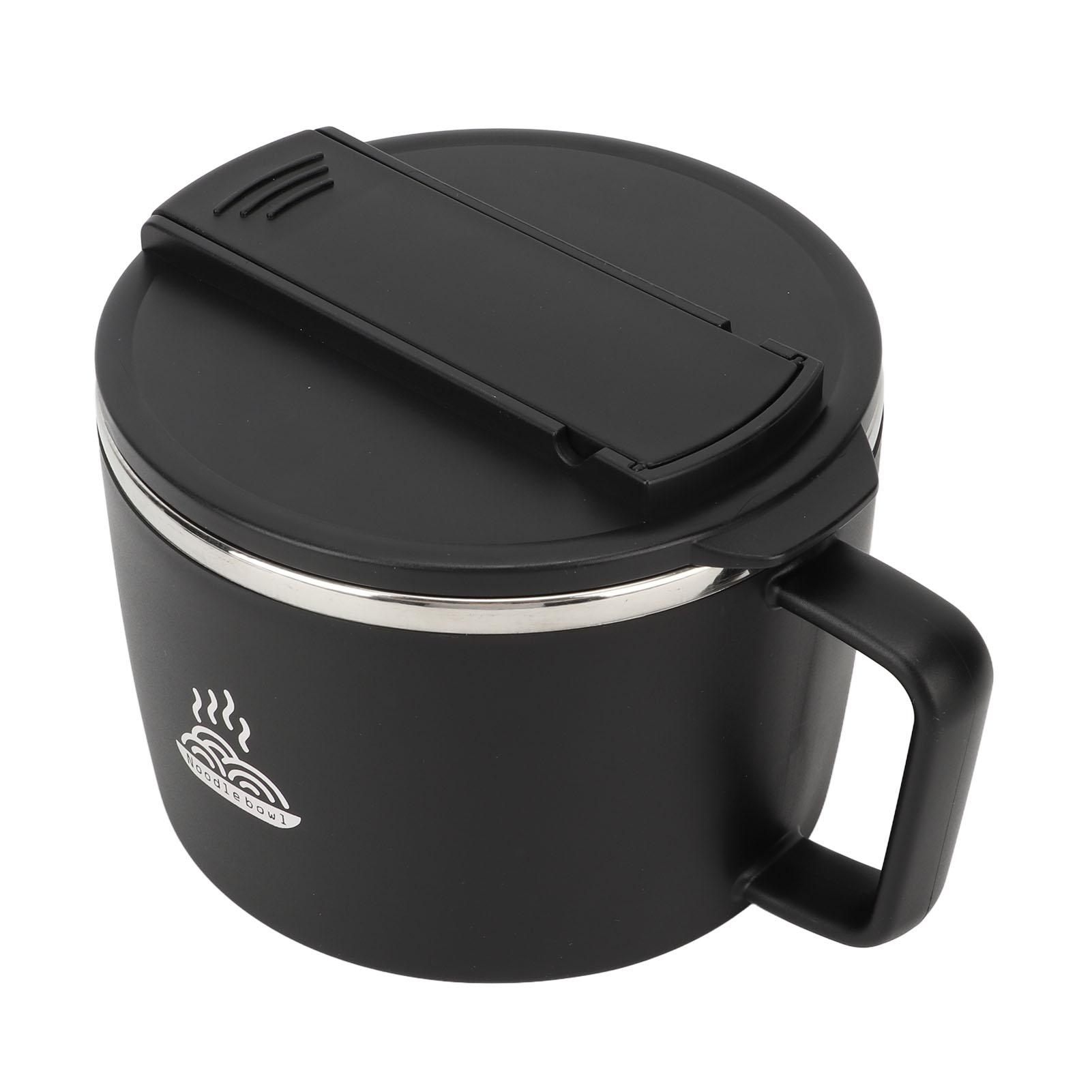 

Миска для лапши с палочками для еды и вилкой-ложкой 1200 мл 304 нержавеющая сталь портативная миска для приготовления рамена с крышкой для офиса чёрный